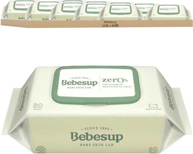 Bebesup 低刺激嬰兒濕紙巾 掀蓋式, 80張, 10包