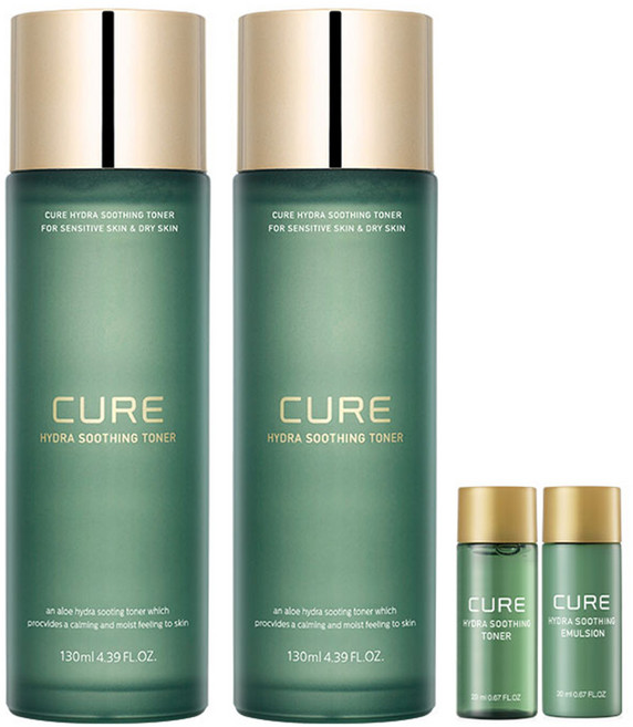 KIMJEONGMOON-ALOE Cure 補水舒緩化妝水組 敏感和乾燥皮膚適用 130ml 化妝水+20ml 乳液, 1組