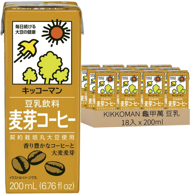 KIKKOMAN 龜甲萬 豆乳 麥芽咖啡風味, 200ml, 18瓶
