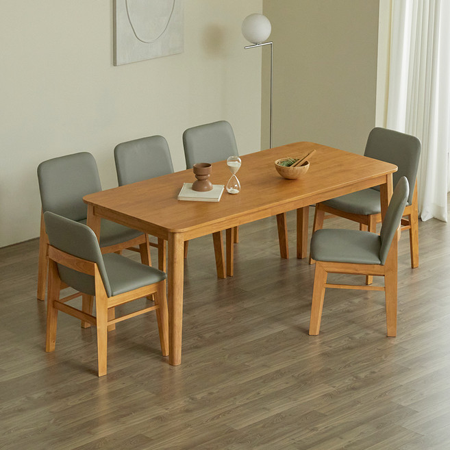 파로마 솔로르 원목식탁 1800 + 의자C 세트 6인용 방문설치, 내추럴, 일반의자 6