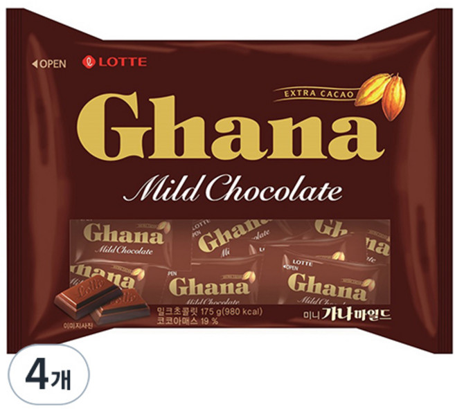 가나 마일드 초콜릿, 175g, 4개
