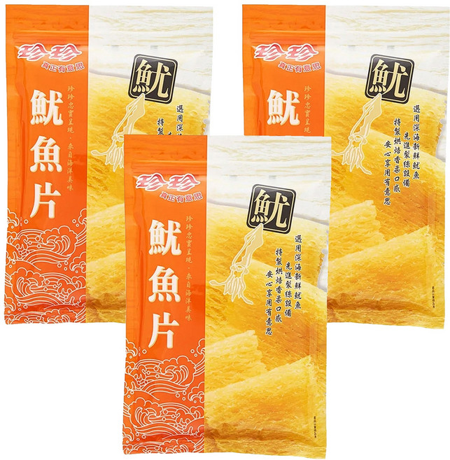 珍珍 魷魚片 新鮮魷魚 微波加熱後香氣四溢, 80g, 3包