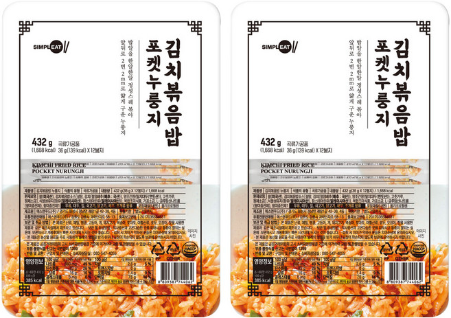 심플잇 김치볶음밥 포켓누룽지, 432g, 2개