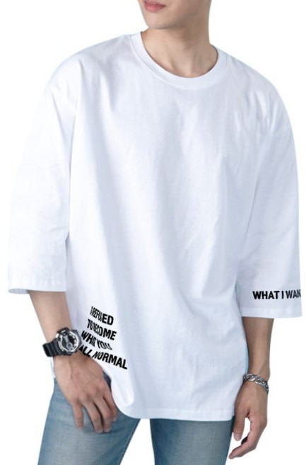 더매드문 남성용 왓아이원트 오버핏 7부 면 티셔츠