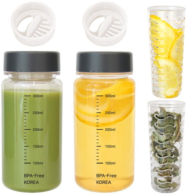 눈금표시 트라이탄 티망 계량물병 + 양조절캡 + 차거름망 세트, 그레이, 350ml, 2세트