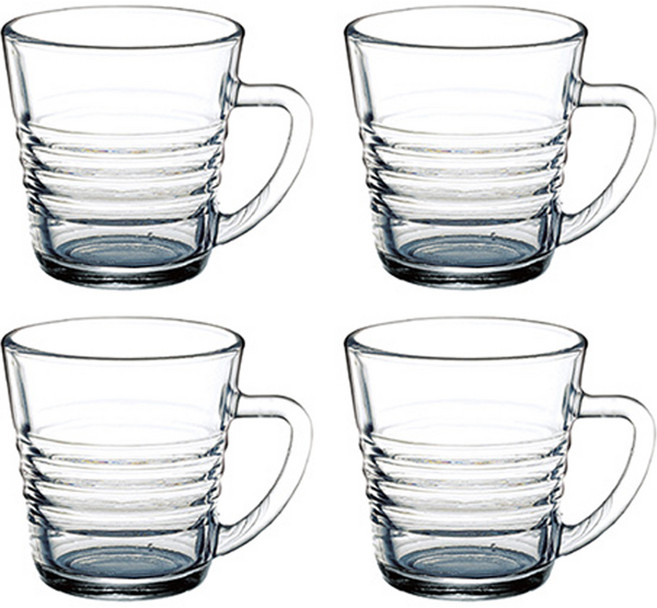 글라스락 국산 내열강화유리 믹스커피컵 220ml, 투명, 4개