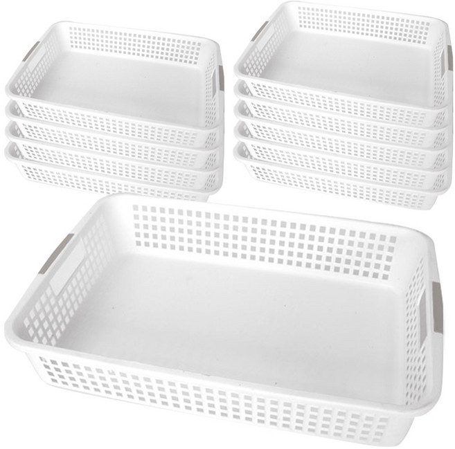 데코 다용도 직사각 바구니, 화이트, 10개