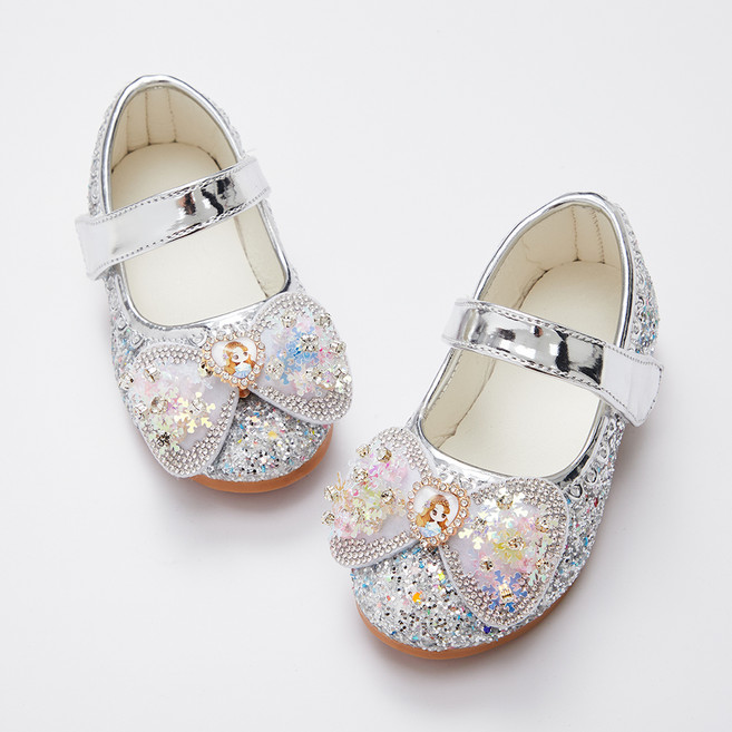 점핑칙피 리본 장식 글리터 플랫 슈즈