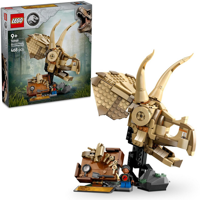 LEGO 76969 Jurassic World 恐龍化石 : 三角龍頭骨 9歲以上 468片, 多色, 1盒