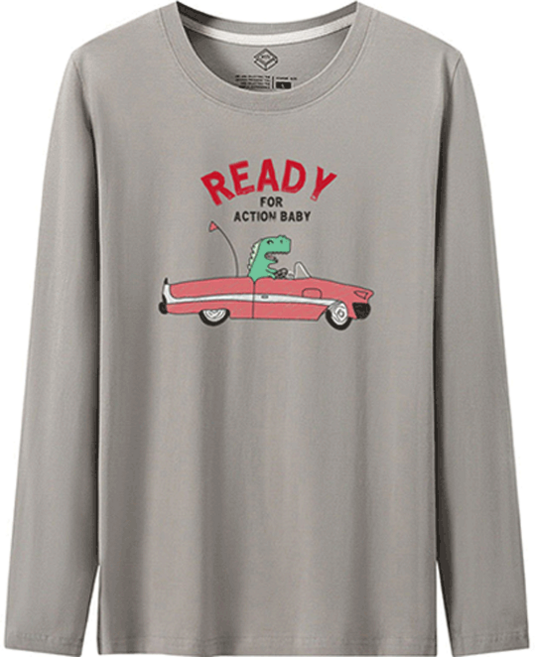 男款 Ready Action 恐龍插圖休閒長袖T恤