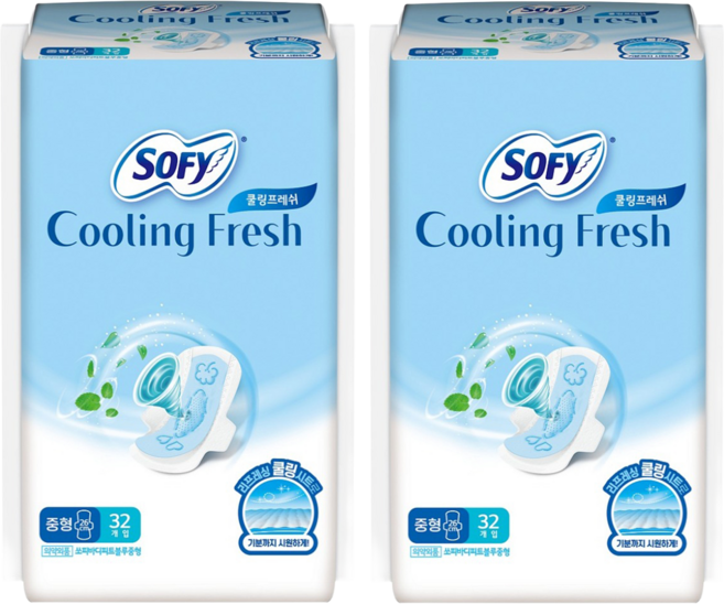 쏘피 쿨링 프레쉬 생리대 날개형, 중형, 32개입, 2개