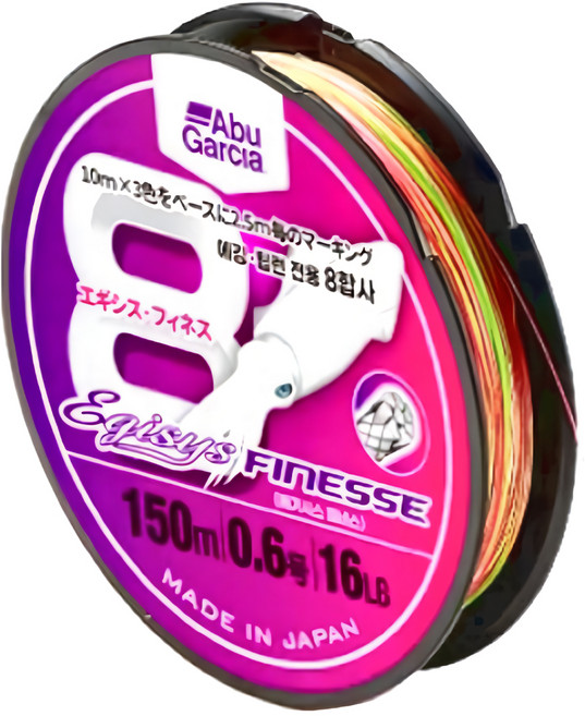 Abu Garcia EGISYS FINESSE X8 PE釣線 16LB 150M 頭足類適用, 粉色 + 綠色 + 白色, 1個