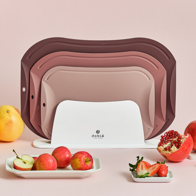 도블레 칼집나지 않는 도마세트, 1세트, 도마 대 버건디 + 중 말린장미 + 소 살몬 + 거치대