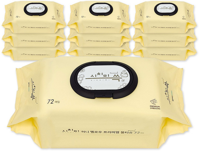 시치미 쓱 허니 옐로우 프리미엄 물티슈 캡형 80평량, 80g, 72매, 10개