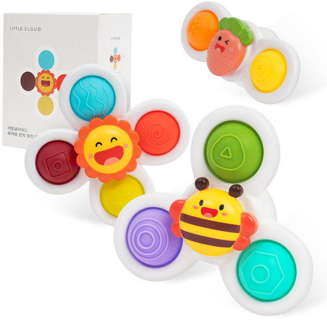 리틀클라우드 유아용 흡착 회전 딸랑이 3종세트, 혼합색상, 1세트