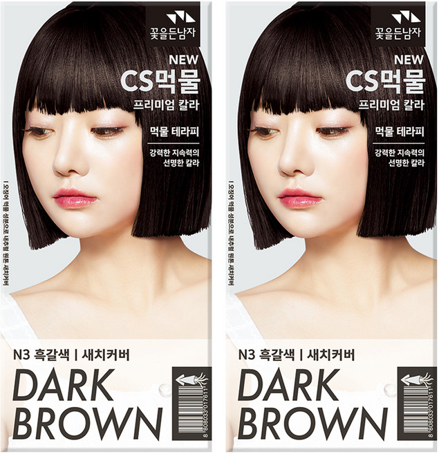 꽃을든남자 CS먹물 프리미엄 칼라크림 염모제, N3 흑갈색, 2개