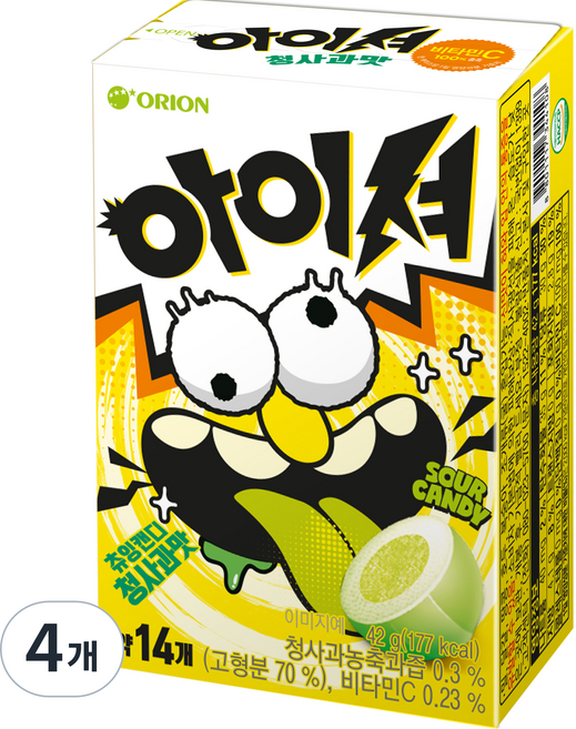 오리온 아이셔 츄잉캔디 청사과맛, 42g, 4개