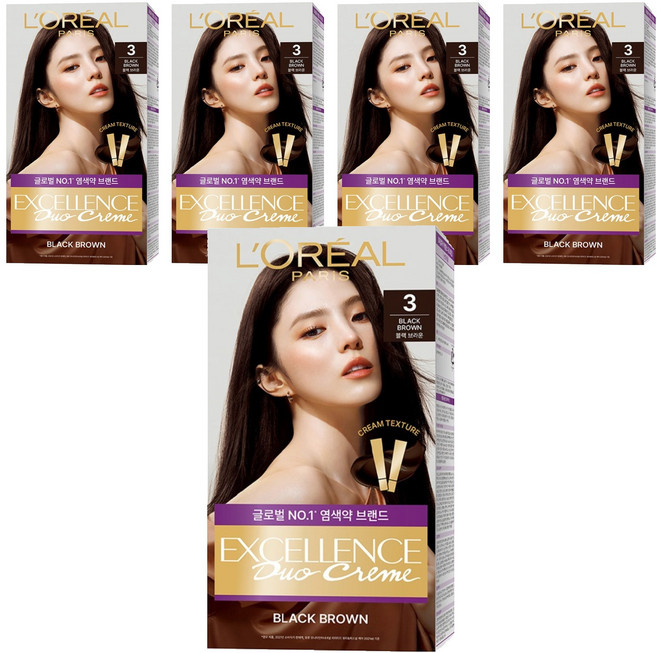 로레알파리 엑셀랑스 듀오크림 나눠쓰는 새치염색 염모제, 3 블랙브라운, 5개