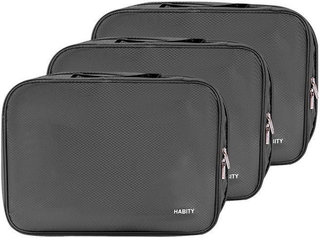 하비티 부피순삭 정리 의류 침낭 캠핑 이불 압축파우치 블랙, 3개입, 1세트