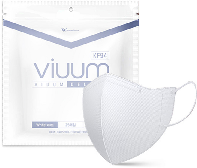 viuum 디럭스 보건용 마스크 성인용 KF94 중형, 25개입, 1개, 화이트