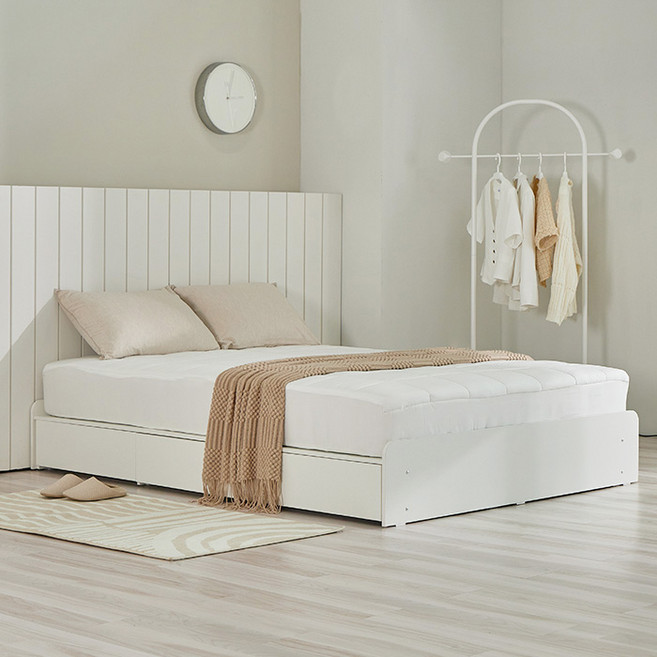 퍼리든 엔클라 무헤드 3단 서랍 침대 프레임 단품 방문설치, 화이트