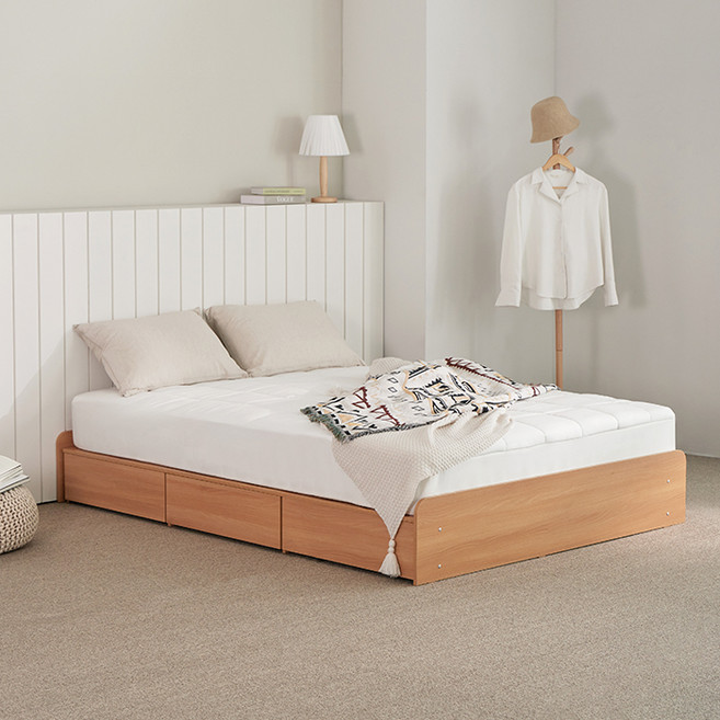 퍼리든 엔클라 무헤드 3단 서랍 침대 프레임 단품 방문설치, 오크