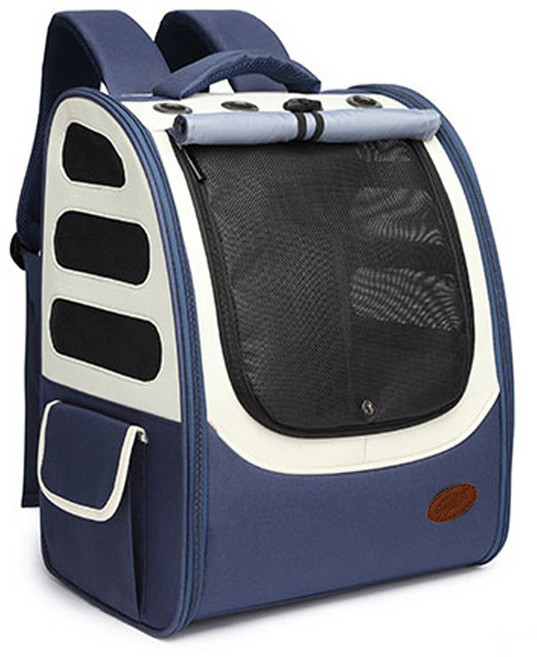 스페이스캣 반려동물 3면 통풍 백팩형 이동가방, 네이비, 1개