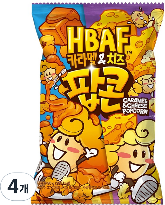 바프 카라멜 앤 치즈 팝콘, 80g, 4개