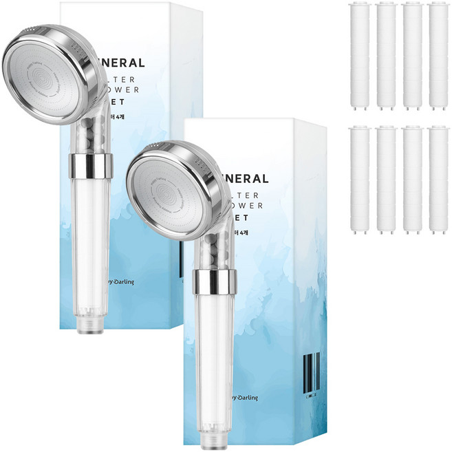 해피달링 미네랄 4단 필터 샤워기 + 필터 4개 세트, 2개, 혼합색상