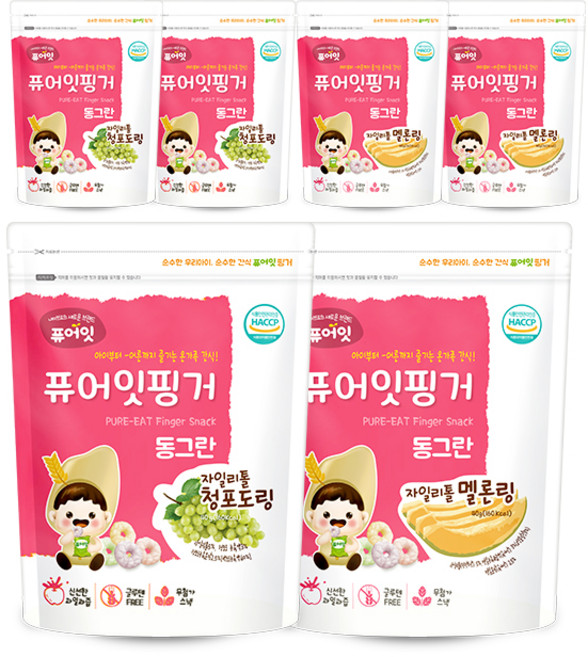 Pure Eat 孩童水果風味木糖醇米圈圈 白葡萄口味 3包+哈密瓜口味 3包組, 1組, 40g, 青葡萄口味+哈密瓜口味