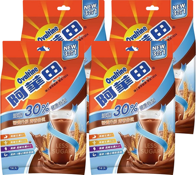 Ovaltine 阿華田 減糖營養巧克力麥芽飲品, 31g, 14包, 4袋
