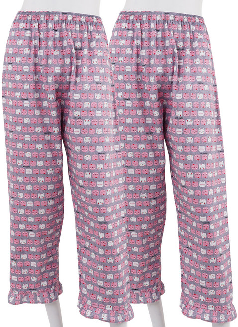 캐리루시 여성용 통기성 9부 순면 캐릭터 프릴 잠옷바지 2p