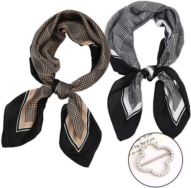 깨비다 여성용 사각 스카프 2종 + 스카프링 세트