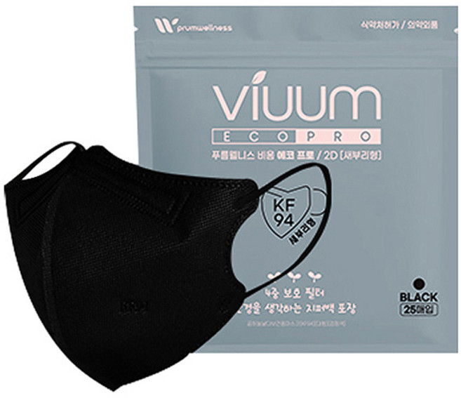 비움 에코 보건용 마스크 성인용 KF94, 25개입, 1개, 블랙