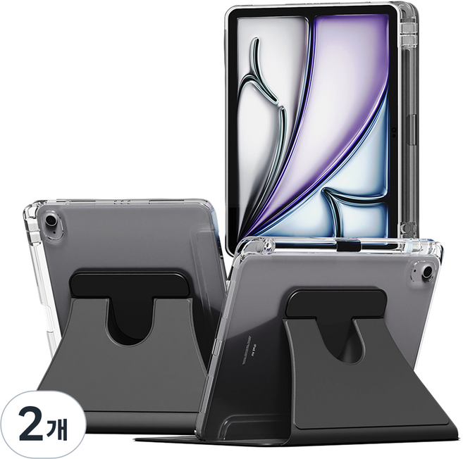 누아트 아이패드 펜슬 수납 거치대 스마트 턴 커버 케이스, 블랙, 2개