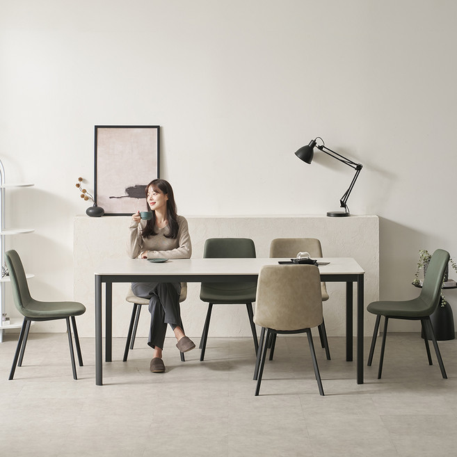 보니애가구 에븐 포세린 1800 세라믹 식탁세트 6인용 방문설치, 아티쿠스그레이 + 블랙 + 퍼니그린 + 루트베이지, 일반의자 6