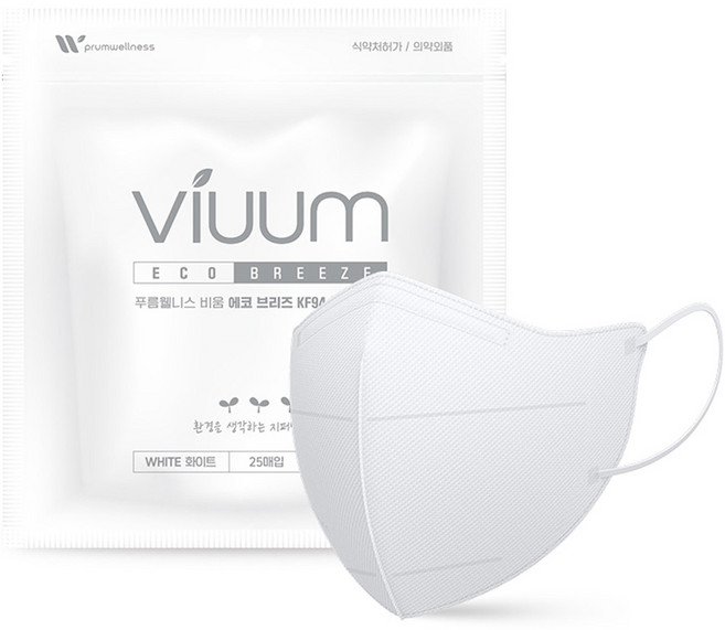 비움 에코 브리즈 새부리형 마스크 중형 KF94, 25개입, 1개, 화이트
