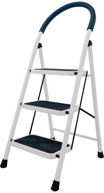 코끼리리빙 접이식 스툴 사다리 A형 3단 화이트, 1개
