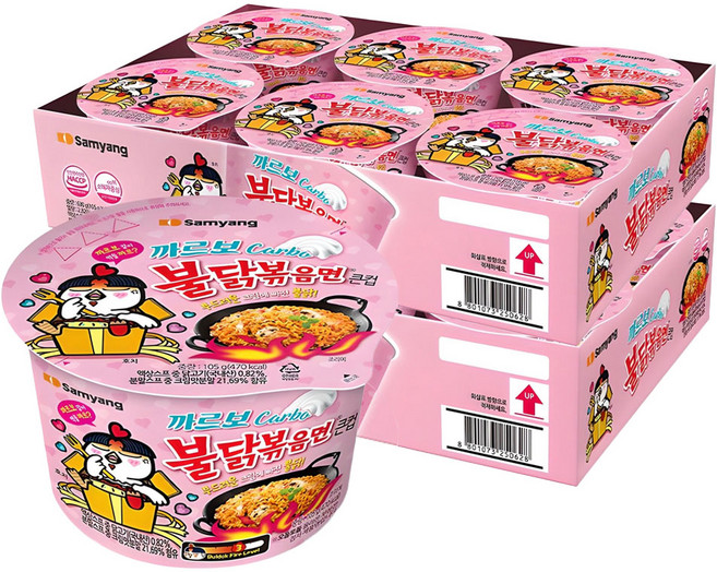 Buldak Ramen 碗裝奶油白醬火辣雞肉風味鐵板炒麵 105g, 12入