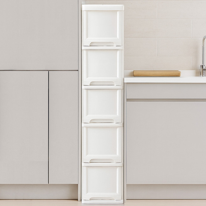 보노하우스 모던 슬림 틈새 서랍장 5단, 화이트