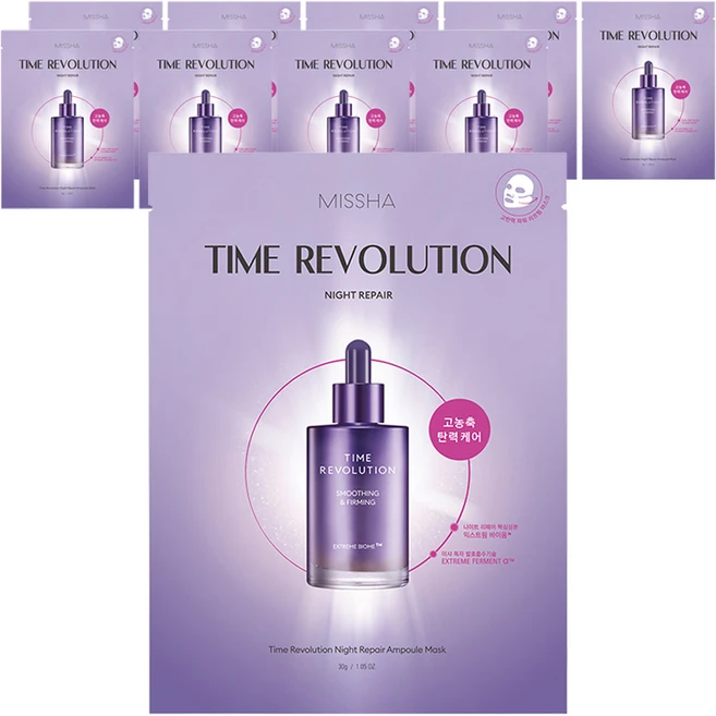 미샤 타임 레볼루션 나이트 리페어 앰플 마스크팩 30g, 10개, 1개입 - 쿠팡