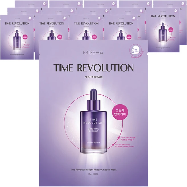 미샤 타임 레볼루션 나이트 리페어 앰플 마스크팩 30g, 15개, 1개입 - 쿠팡
