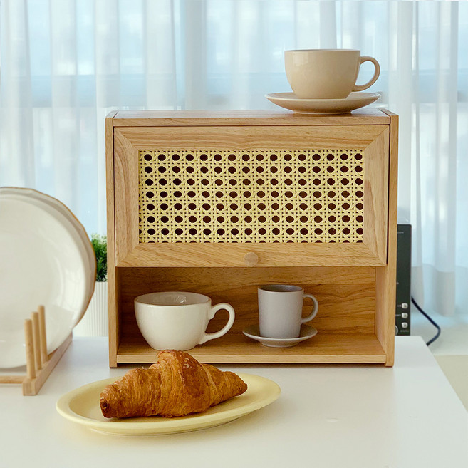 acacia home 木質藤編置物架, Natural Wood, 1個