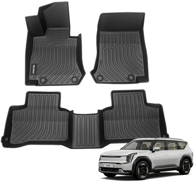 더존 입체포집 TPE 카매트 풀세트, 기아 EV9 6인승 릴렉션기본시트 2024년형, 올블랙