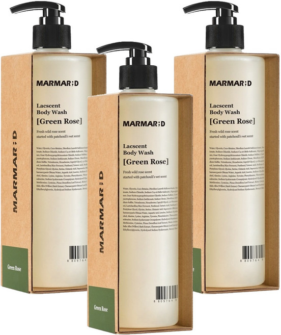 마르마르디 락센트 바디워시 그린로즈향, 3개, 488ml