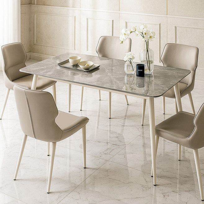 코지라움 화이트에디션 포세린 통 세라믹 식탁의자세트 4인용 방문설치, 연그레이유광, 일반의자 4