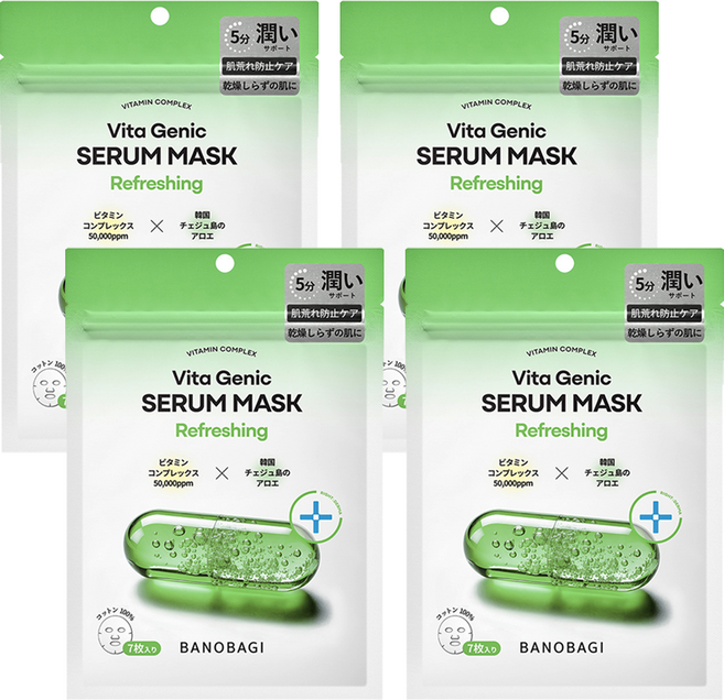 BANOBAGI 佰諾佰琪 維生素5分鐘面膜 舒緩修護 120g, 7片, 4袋