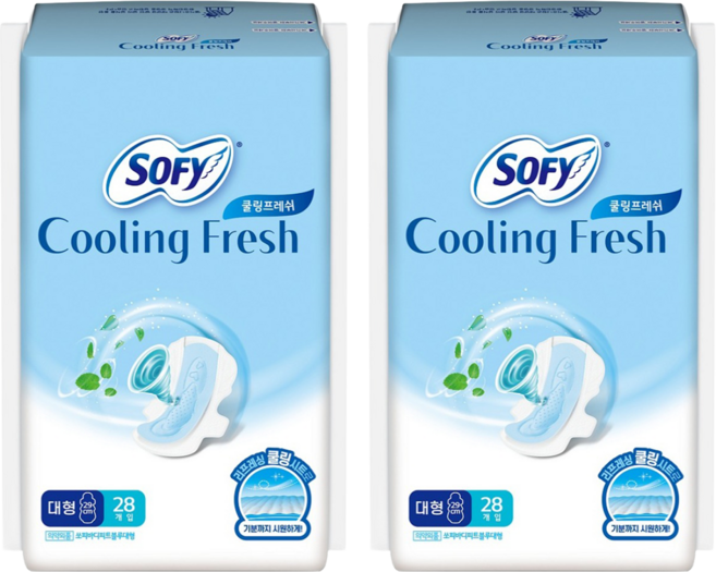 쏘피 쿨링 프레쉬 생리대 날개형, 대형, 28개입, 2개