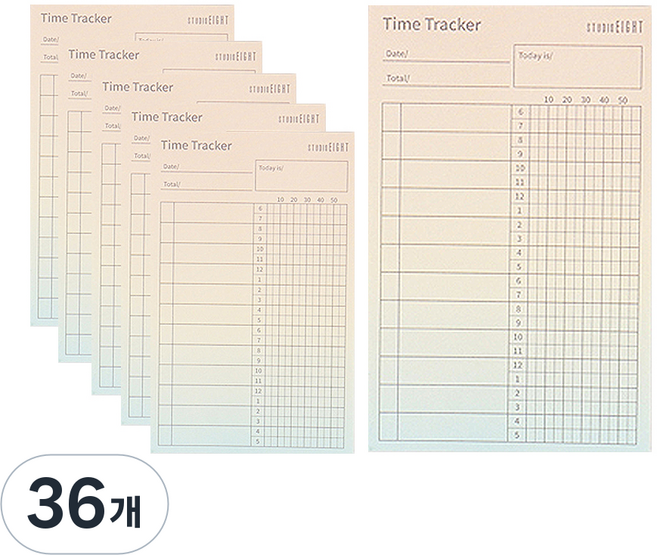 스튜디오에잇 타임트래커 메모패드 70 x 110 mm, 혼합색상, 80매, 36개