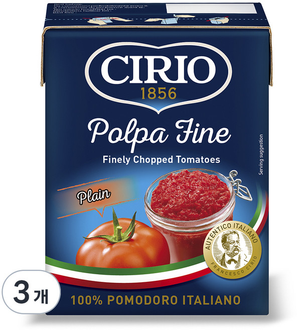 치리오 다진 토마토 플레인, 390g, 3개